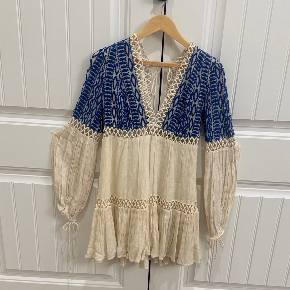 Free People Blue and Ivory Boho Dress